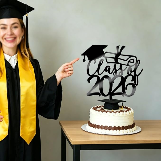 Class of 2026 Congrats Grad Cake Topper Glitter Graduation Party Supplies - High School College Graduates -College Graduate Cake Topper Decorations (Class of 2026 Acrylic black)