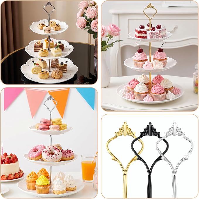 9 Sets 3 Tier Cake Stand, Hardware Tiered Tray Kit, Heavy Duty Metal Plate Holder Fittings for Dessert Cupcake Fruit Display, 3 Colors