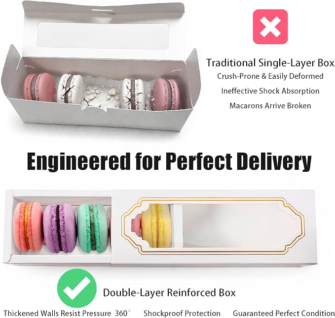 Nicunom 50 Pack Macaron Boxes with Clear Window, Small Macaron Packaging Container Pastry Cookie Candy Strawberry Boxes for 5 Bakery Cocoa Truffle Dessert Wedding Gift