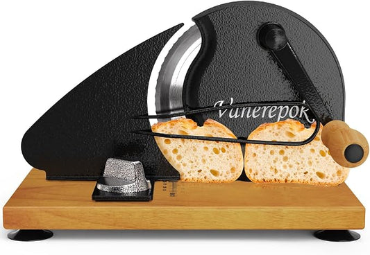 vanerepok Upgrade Manual Bread Slicer for Homemade Sourdough Bread, Classic Hand Crank Home Bread Slicer With Scale Line and Steel Fence, Sharp Blade, Adjustable Width for Homemade & Commercial Use