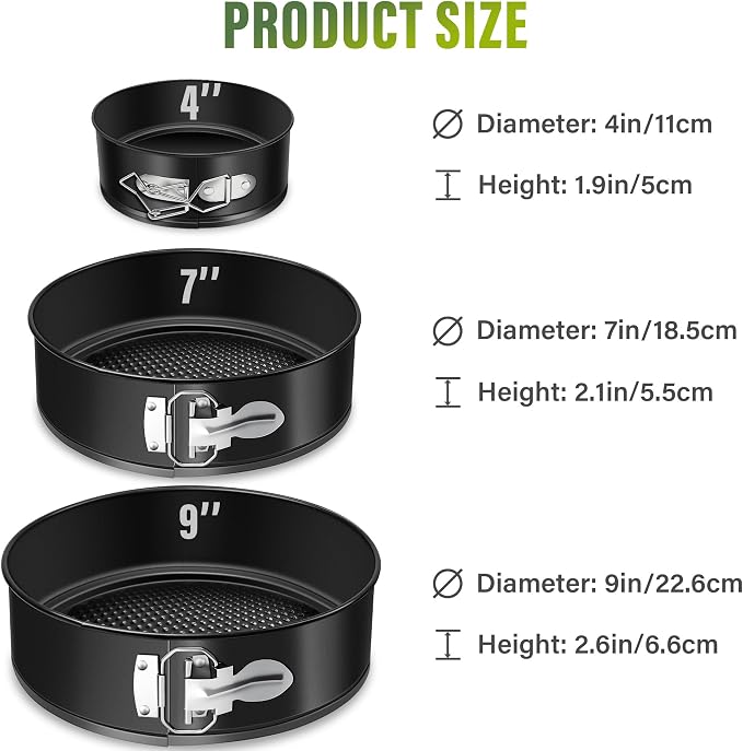 Vakoo 4+7+9 Inch Springform Pan - Nonstick, Leakproof Cheesecake Pan for Baking, Easy Release, No Parchment Paper Needed, Set of 3