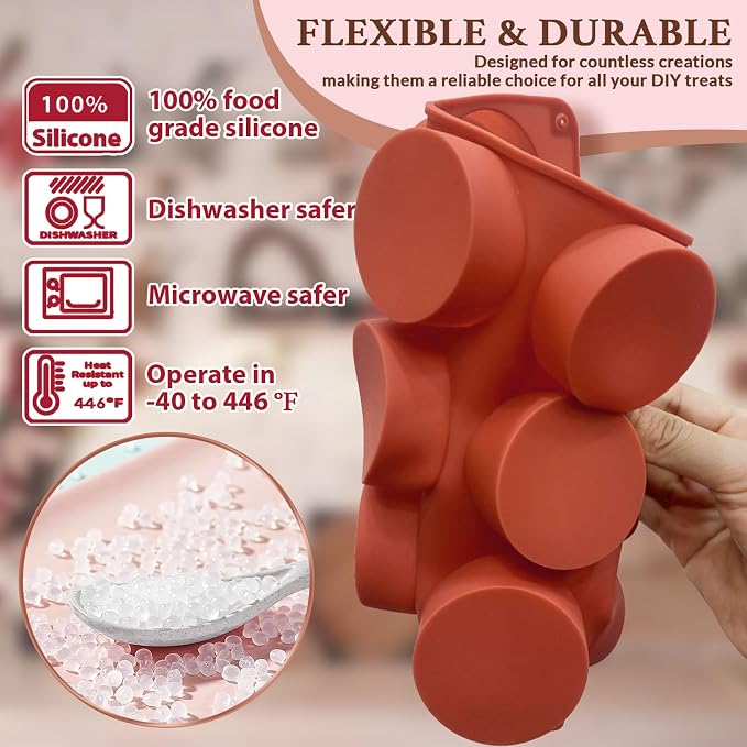 HKNMTT Round Silicone Molds 2 PCS, 12-Cavity 2.1" Cylinder Chocolate Covered Cookie Mold, Food Grade Non-Stick Baking Moulds Compatible Oreos Candy Handmade Soap Pudding Jello Mini Cake Jelly Brownie