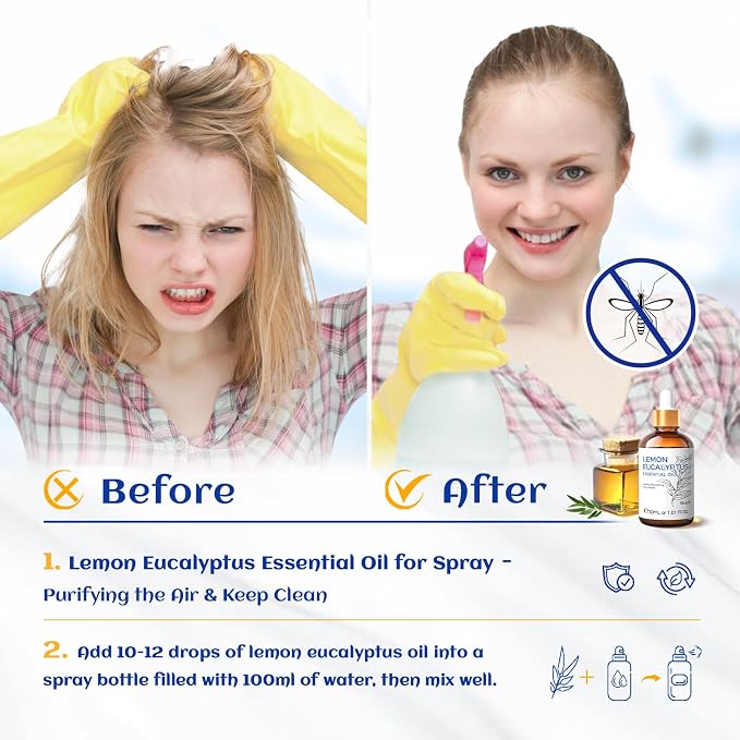HIQILI Lemon Eucalyptus Oil, for Spray, Diffuser, Indoors, Outdoors, Garden, Yard - 1.01 Fl Oz