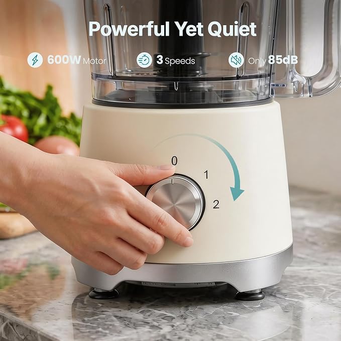 DUMOS Food Processor 10.5 Cup, 600W Electric Vegetable Chopper with French Fry Slicer, Dough Mixer, Dishwasher Safe Parts for Family Meals, Vegetables, Fries, Cheese, Puree