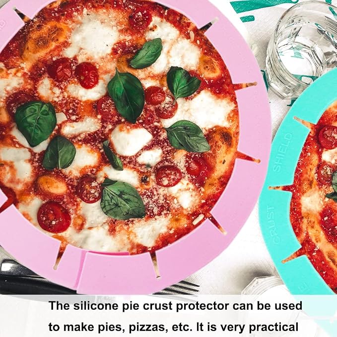 Adjustable Silicone Pie Crust Shield Protectors - BPA-free Kitchen Tool for Baking Pizza, Fits 8-11.5 Inches (Pink-2pcs)