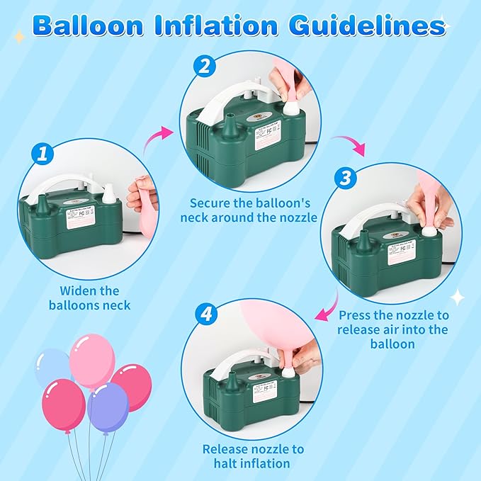 Nulink Electric Balloon Pump, Portable Electric Balloon Blower Machine Balloon Air Pump Dual Nozzle 110V 600W Balloon Inflator for Party Decorations