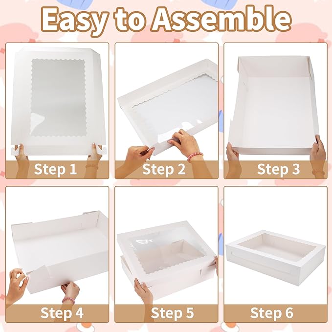 10 Sets Sheet Cake Boxes with Lids, Large 19x14x4 Inch Rectangle Quarter Sheet Cake Boxes with Window for Bakery Cakes Package