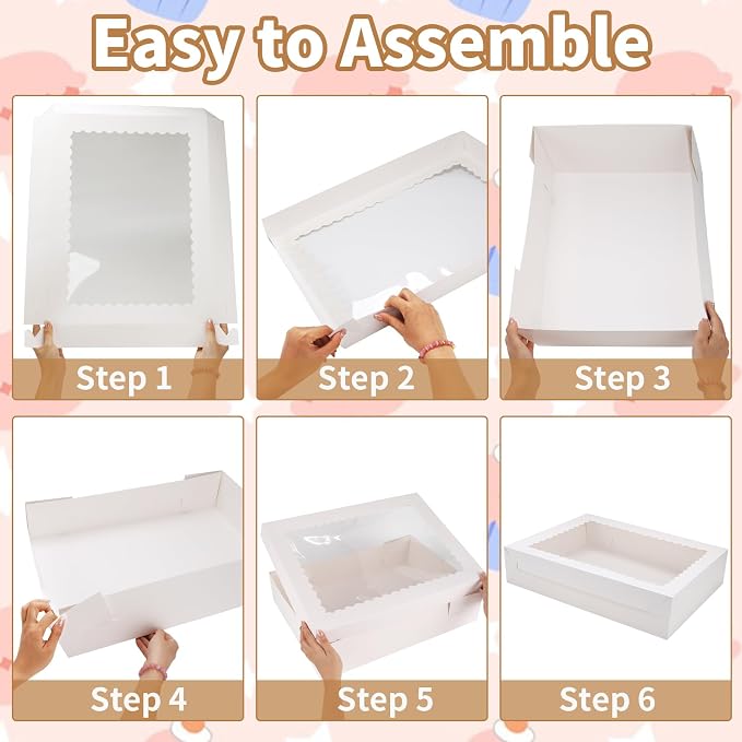 20 Sets Sheet Cake Boxes with Lids, Large 19x14x4 Inch Rectangle Quarter Sheet Cake Boxes with Window for Bakery Cakes Package