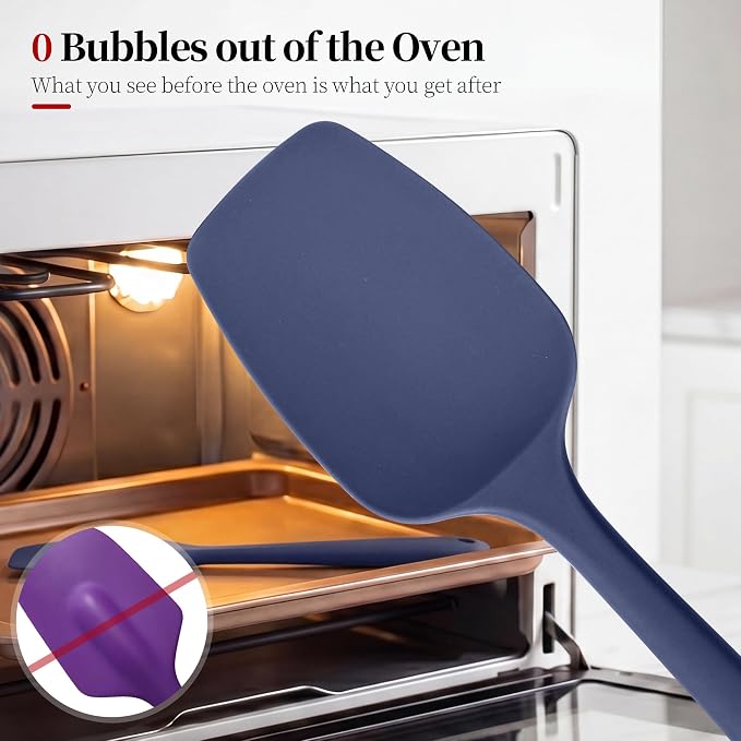 600ºF Heat Resistant Silicone Spatula Spoonula Set of 3, Blue | High Heat Food Safe Kitchen Use Scraper for Cooking Baking Mixing Scraping Stirring Cake Nonstick Cookware Pan Bowl