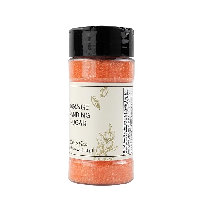 Olive & Vine Orange Sanding Sugar, Sweet Finish, For Baking & Decorating, Rich Tradition, Authentic Taste, For Global Recipes (4 Ounce)