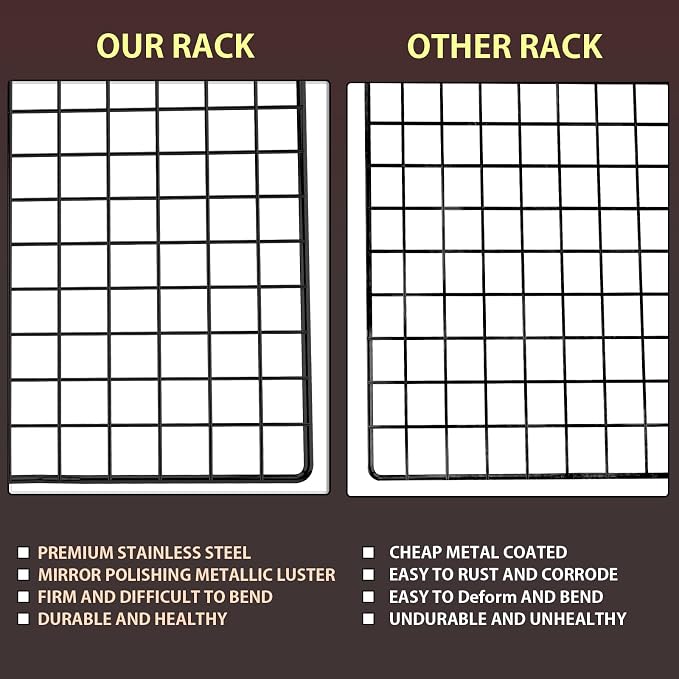 Briout Cooling Rack for Baking, 2-Pack 16x10 Inches Baking Rack, Thick Wire Cookie Rack for Cooking, Roasting, Grilling, Drying, Oven Safe, Fits Half Sheet Pan, Black