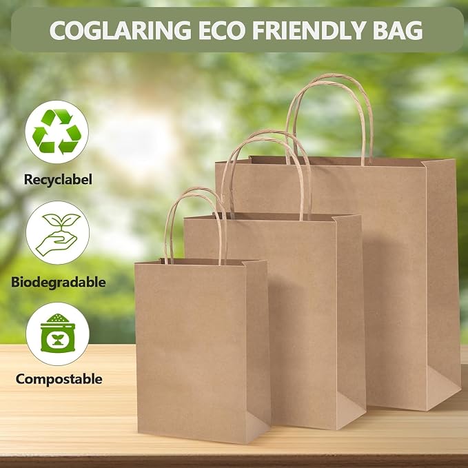 COGLARING 150Pcs Brown Kraft Paper Bags with Handles - Bulk Assorted Sizes for Retail, Takeout, Bakery & Party Favors | Durable Shopping & Gift Bags for Merchandise, Small Business
