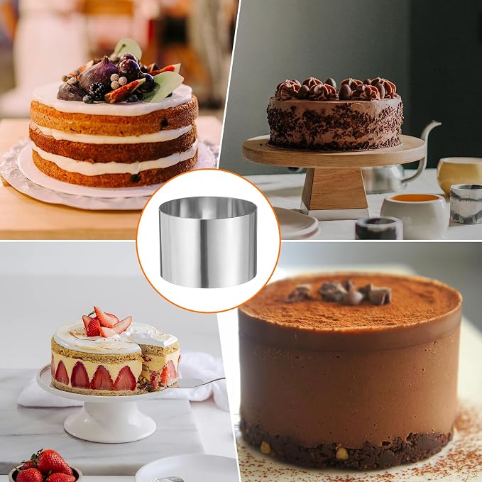 HARFINGTON Round Cake Ring 5 x 2.75 Inch Seamless Stainless Steel Pastry Mousse Dessert Ring Mirror Coating for Baking Cooking Making Tool
