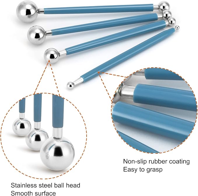 Cake Decorating Metal ball Fondant Pan Flower Clay Sugar Craft Ball Model DIY Tool (Blue)