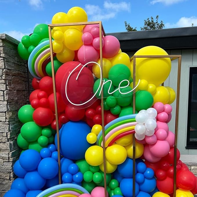 YMSZ Rainbow Colorful Balloons Arch Kit, 136pcs Red Blue Green Yellow Party Balloons with Different Size for Birthday, Baby Shower, Anniversary Party Decorations