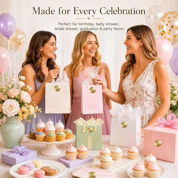 100PCS Thank You for Celebrating with Me Stickers, Embossed Matte Gold Party Favor Labels for Birthday, Baby Shower, Bridal Shower, Graduation & Gift Bag Packaging 1.6 Inch