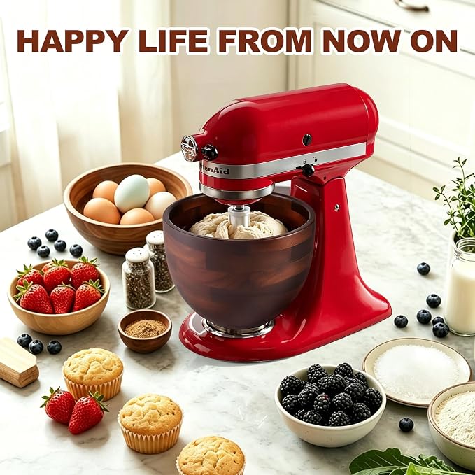Premium Acacia Wooden Mixing Bowl for K45 & KSM150 Series, 4.5&5 Qt Tilt-Head Models, Natural Wood Bowl with Stainless Steel Precision Locking Base for Kitchen Aid Mixers(Acacia)