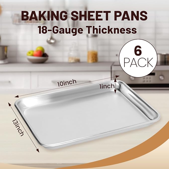 BIEAMA 6 Pack Quarter Size 13" × 10" Baking Sheet Pan Aluminum Commercial cookie sheets for baking