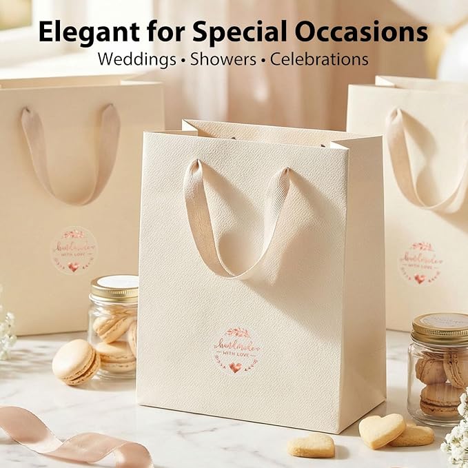 100PCS Handmade with Love Stickers, Gold Round Labels for Bakery Boxes, Cookies Bags, Small Business Packaging, Gift Wrapping, Party Dessert Table Treat Bags & Favor Seals 1.6“ (Rose Gold)