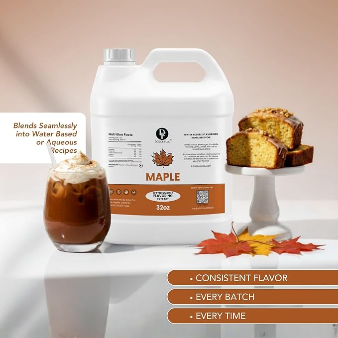 Dolce Flav Maple Flavoring 32 oz – Bulk Syrup Extract for Bakery Manufacturing, Restaurants & Foodservice