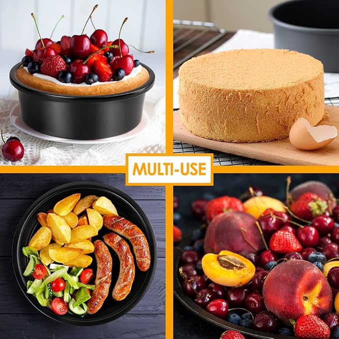 6 Inch Round Cake Pan Set of 3, Nonstick Coating Baking Round Cake Pans with Remvable Bottom for Birthday Layered Cakes,Party, Circle Cake Tins With Wider Grips for Oven Air Fryer, Black