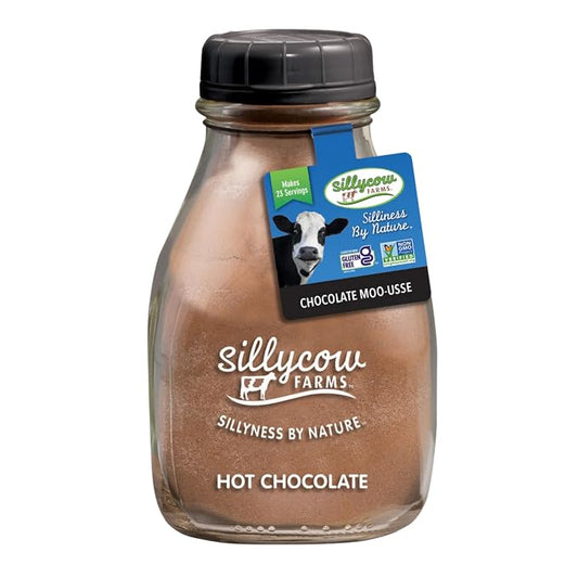 Sillycow Farms Hot Chocolate Moo-usse Mix | Rich Hot Cocoa Delight | Gluten-Free, Non-GMO, Dairy-Free |Indulgence with Pure Cocoa and Vanilla Flavor | 16.9 Oz Reusable Glass Bottle - Pack of 1