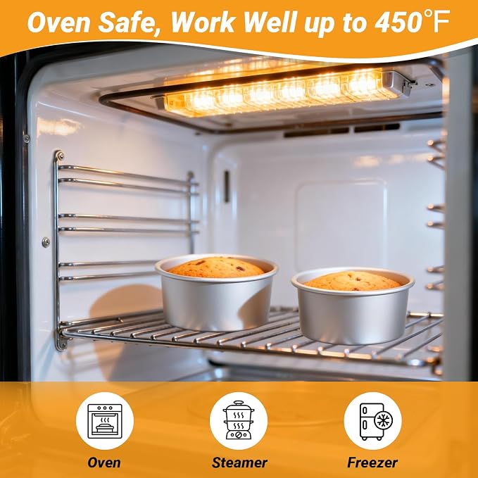 Beasea 6 Inch Round Cake Pan Set of 2, Nonstick Aluminum Alloy Cheesecake Pan with Removable Bottom for Oven Baking