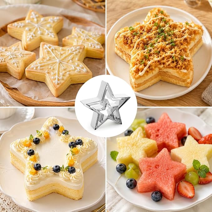Star Cookie Cutters, 4th of July Cookie Cutter, 5 Pcs Stainless Steel Five-Pointed Shaped Cutter Sets Biscuit Molds Cake Cheese Fruit Cutter for DIY Holiday Home Baking Kit Birthday Party Supplies