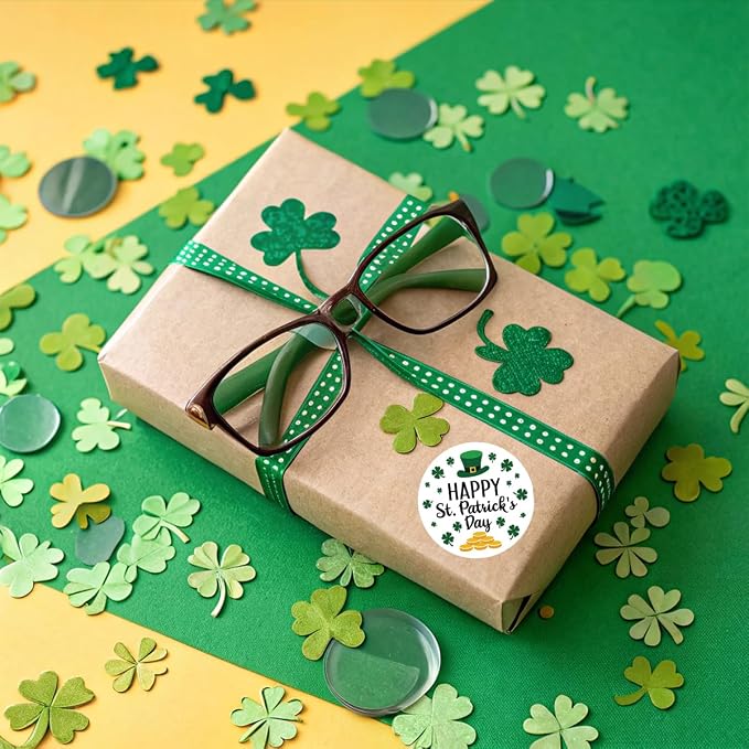 240 PCS Happy St. Patrick's Day Business Packaging Stickers,Clover Sticker for Envelopes Shipping Boxes Gift Packaging