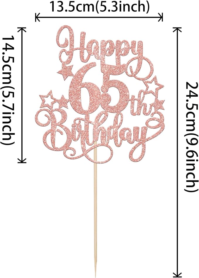 1 PCS Happy 65th Birthday Cake Topper Glitter Cheers to 65 Years Birthday Cake Pick Hello 65 Fabulous Cake Decoration for Happy 65th Birthday Anniversary Party Decorations Supplies Rose Gold