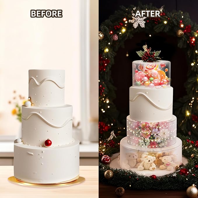 3 PCS Acrylic Clear Cake Stand Round 6 Inch 8 Inch 10 Inch Cake Display Stand with Lid Fillable Tier Cylinder Box for Wedding Birthday Baby Shower Party (Round)