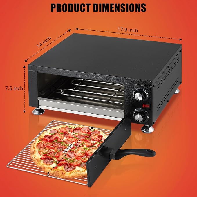 Commercial Pizza Oven Countertop, 14" Electric Pizza Oven for Indoor Use, Stainless Steel Electric Oven with Timer, Removable Crumb Tray, for Home Kitchen, Restaurant