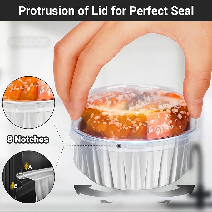 EUSOAR Foil Ramekins with Lids, 5oz 100pcs Silver Aluminum Cupcake Liners Oven Safe, Disposable Muffin Baking Cups Creme Brulee Pudding Holders Cases Boxes Pans for Wedding Birthday