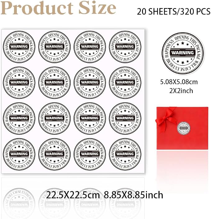 320 Pcs Extreme Happiness Stickers, Opening Instructions Label Stickers 2 Inch Round Waterproof Labels Self-Adhesive Packaging Sticker for Festival Business or Personal Use