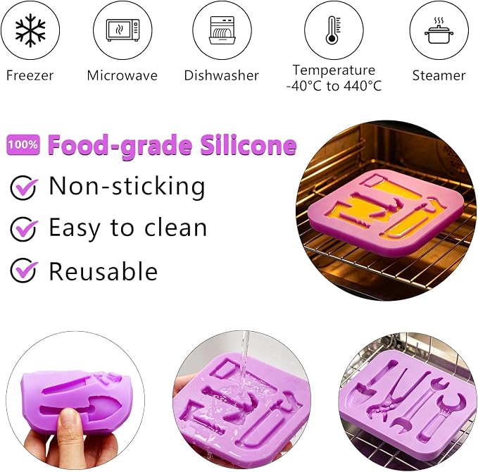 3 Pieces Hand Tools Silicone Fondant Molds, Construction Tool Molds | for Chocolate Cookie Cupcake Decorating Toppers Candy Polymer Clay Resin Crafts Birthday Party