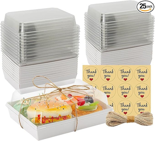 7x5x2.5 Charcuterie Boxes with Clear Lids, Large Disposable Bakery Dessert Boxes, Bakery Take Out Containers, To Go Food Containers for Chocolate, Sandwich, Cookie, Cupcake, Pastries (25, White)