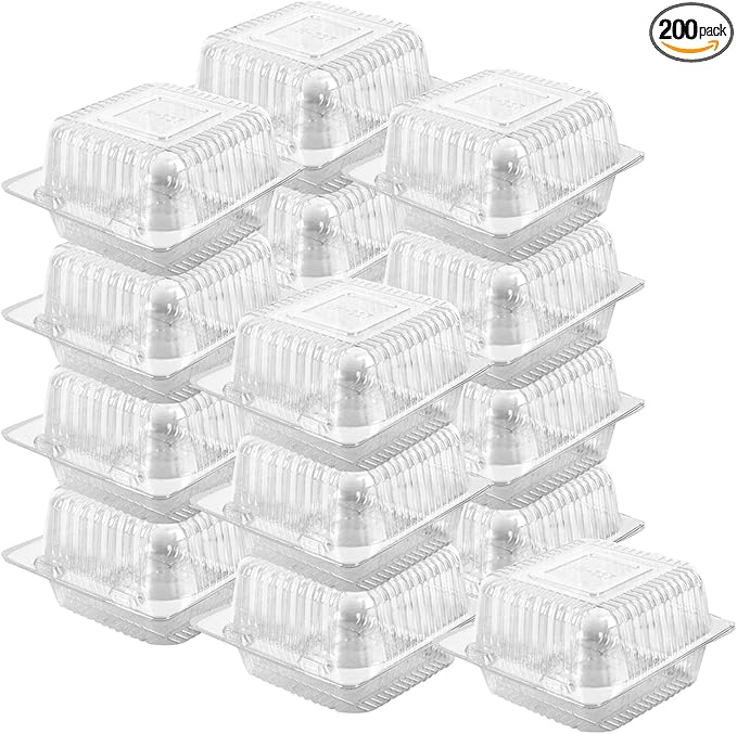 Axe Sickle 200 Count Clear Plastic Hinged Take Out Containers Clamshell Takeout Tray Food Clamshell Containers Outside Diameter for Dessert, Snacksetc, Cakes Slice, Cookies, Salads