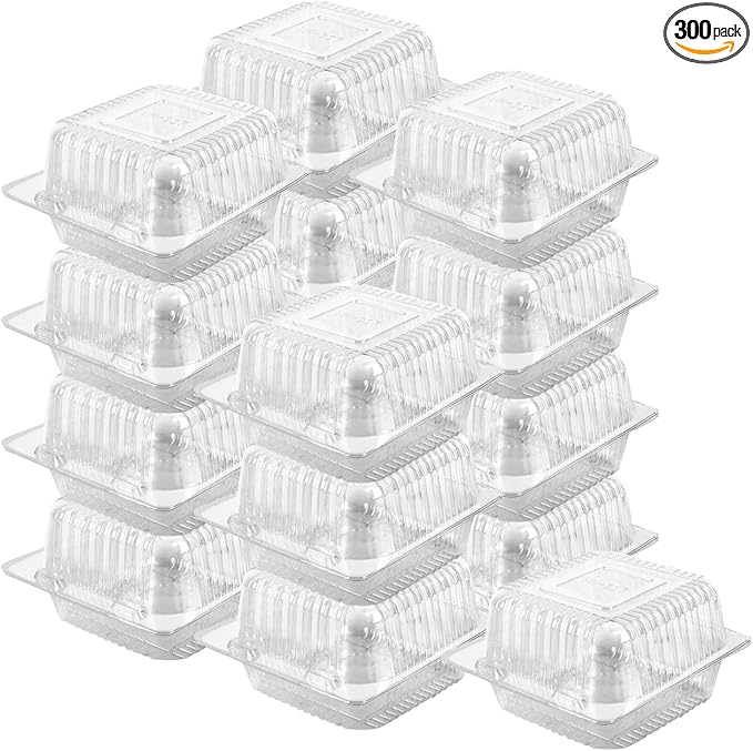 Axe Sickle 300 Count Clear Plastic Hinged Take Out Containers Clamshell Takeout Tray Food Clamshell Containers Outside Diameter for Dessert, Snacksetc, Cakes Slice, Cookies, Salads
