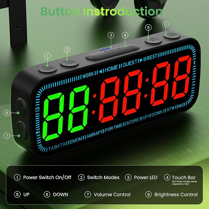 Gym Timer Clock Bluetooth App Controlled Magnetic Workout Interval Timer, Home Large LED Digital Display, Countdown Clock for Score Crossfit, Tabata, HIIT, EMOM, Boxing (Black)