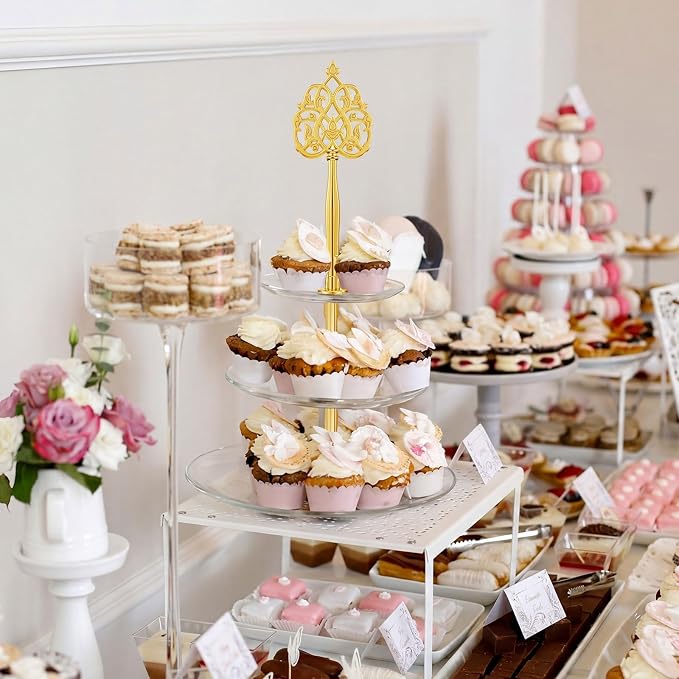 Patelai 6 Sets 3 Tier Cake Stand Hardware Tiered Tray Plate Hardware Kit Heavy Metal Cake Fruit Food Plate Stand Fitting Stacking Kit for Serving Dessert Cupcake Dish (Vintage,Gold)
