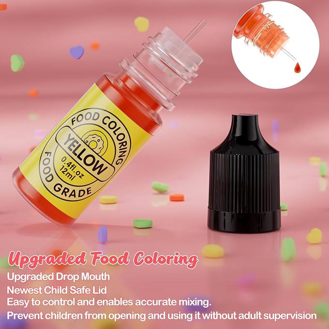 Food Coloring Set for Cake Decorating Rainbow Edible Food Dye for Halloween Baking Royal Icing Cookie Supplies Gluten Free 14x12ml Food Grade Liquid Food Color Kit, 0.4 Fl. Oz/Bottles