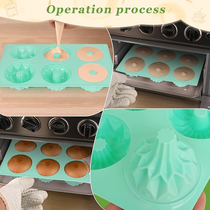 Zorazio 3Pcs Silicone Fluted Tube Cake Pan, Non-stick Mix Mini Baking Mold for Cupcake Cornbread Brownie Jello, 6-Cavity Fluted Tube Cake Pan