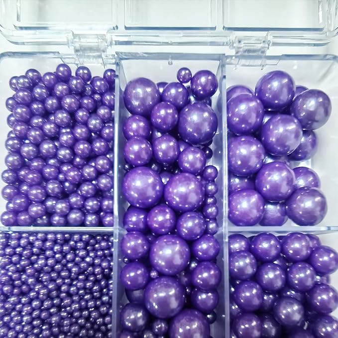 Edible Purple Pearl Sprinkles for Cake Decorating, Mixing 4 Sizes Purple Sugar Cupcake, Ice Cream, Donuts, Macaron Toppings Supplies 90g/ 3.17oz