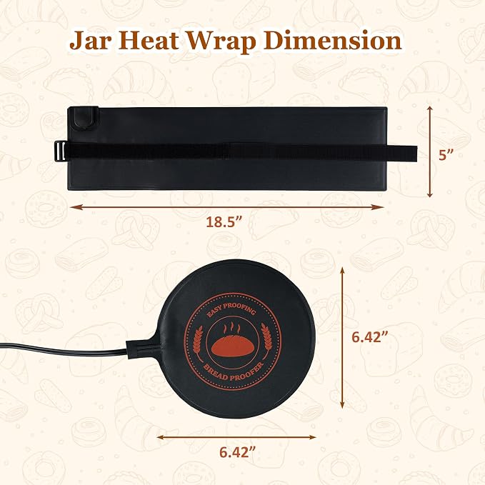 Bunmery Sourdough Starter Warmer Wrap 2 Pieces, Sourdough Starter Jar Heat Wrap, Sourdough Heating Warming Mat with Temperature Control(41-113℉) & 24H Timer, Dough Bread Warmer for Kitchen Baking