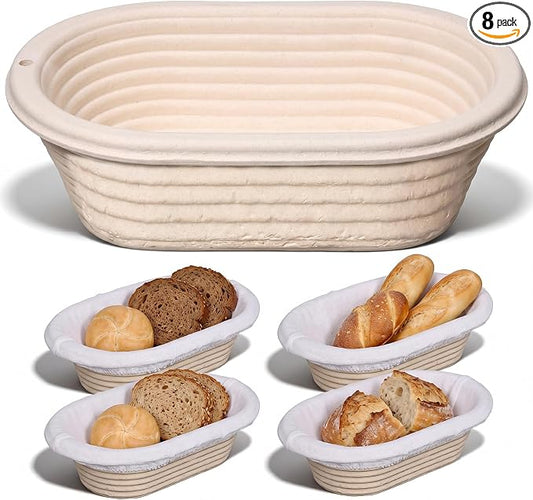 Baderke 4 Pack Banneton Bread Proofing Basket Set 10 Inch Wood Pulp Sourdough Proofing Basket Non Stick Sourdough Banneton Bowl and Liners for Bread Baking Supplies(Beige,Oval)