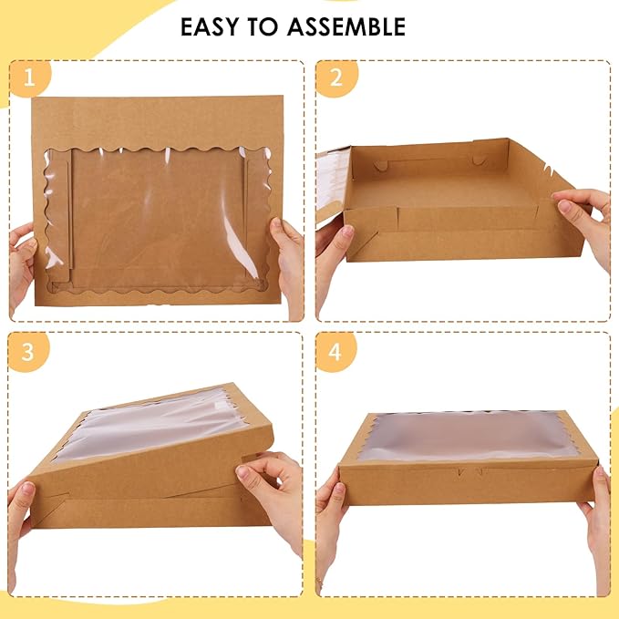 TOMNK 25pcs 16x11x2.5 Inch Cookie Boxes, Donut Boxes with Window for Bakery, Treats, Desserts, Chocolate Covered Strawberries, Pies, Muffins (Brown)