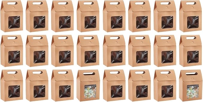 PH PandaHall 12pcs Treat Gift Boxes Kraft Paper Boxes Dessert Bakery Boxes with Display Window Packing Box for Valentine Mother's Day Easter Birthday Party 3.1x5.2x5 inch (Pack of 2)