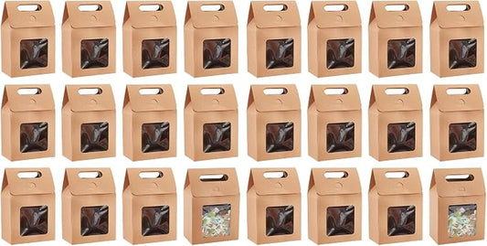 PH PandaHall 12pcs Treat Gift Boxes Kraft Paper Boxes Dessert Bakery Boxes with Display Window Packing Box for Valentine Mother's Day Easter Birthday Party 3.1x5.2x5 inch (Pack of 2)