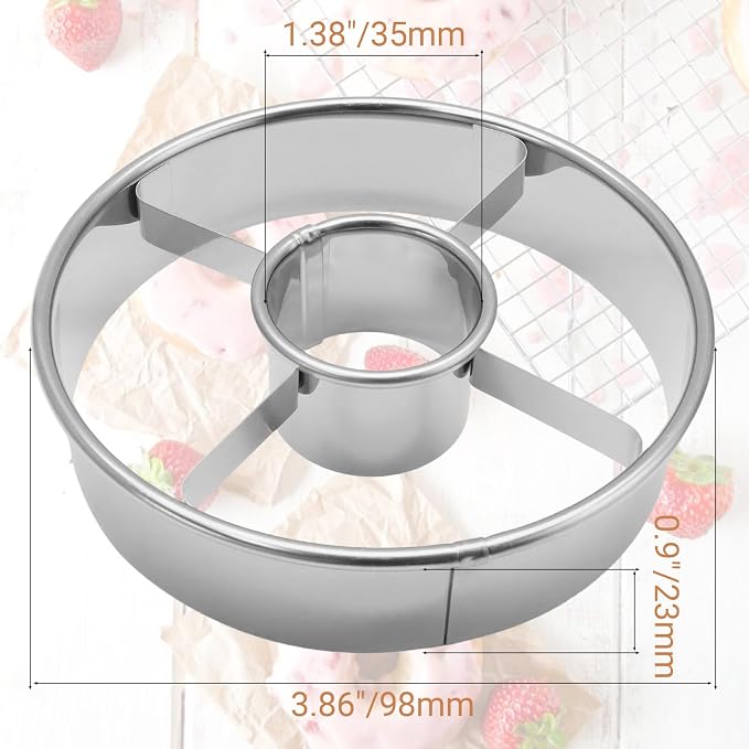 2 Pack Stainless Steel Donuts Cutter Set, 3.86 Inch Professional Baking Tool with 1.38 Inch Center Hole for Perfect Homemade Donuts, Silver