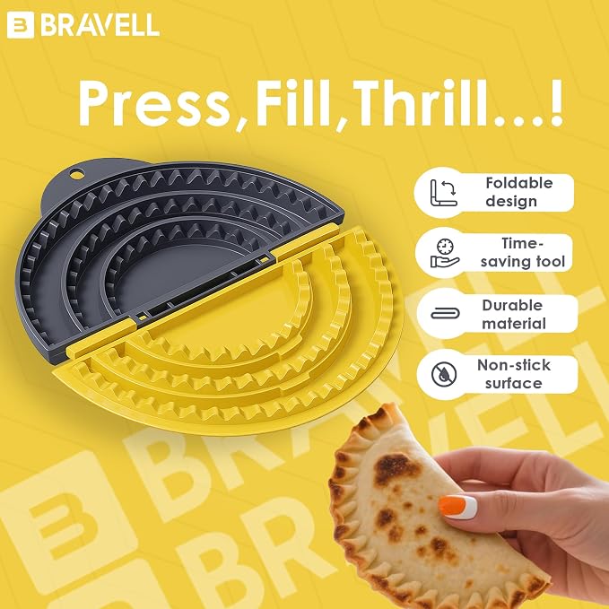 3-in-1 Tortilla Sealer, Tortilla Crimper Includes Free Rolling Pin – Adjustable and Removable 6, 8 & 10 Inch Plates for Burritos, Tacos, Quesadillas, Dumplings & Sandwiches – Yellow & Black